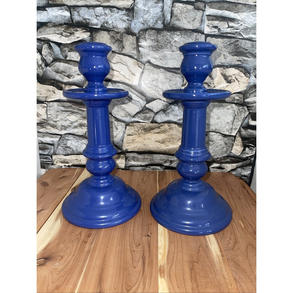 2 Savior Vivre Blue Ceramic 10.5" Candle Holders Cottagecore TA007 W Germany